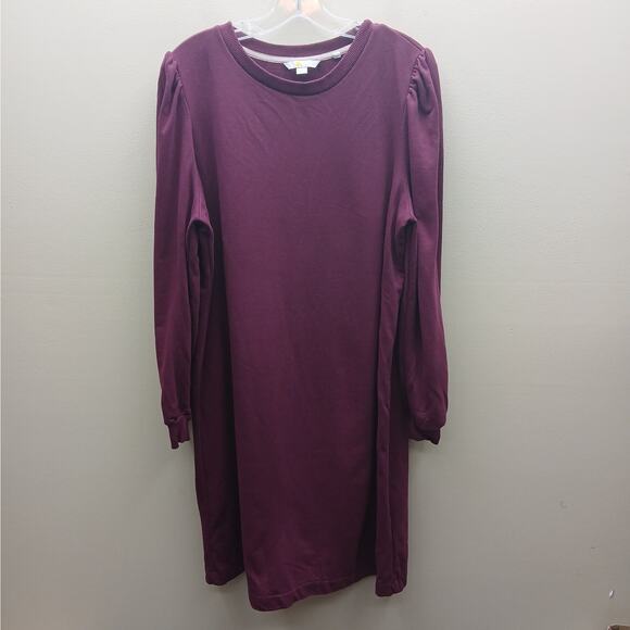 Boden Dresses & Skirts - Boden Stretch Puff Sleeve Crew Neck Dress Winter Burgundy Maroon Size 16R